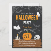 Spooky Dark Spider Web Ghosts Bats Halloween Party Kaart (Voorkant)