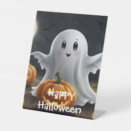 Spooky Delight: spookachtig Halloween-plezier Reclamebord Met Voetstuk