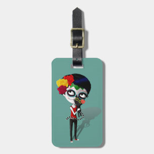 Spooky Dia de Los Muertos Girl Bagagelabel