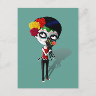 Spooky Dia de Los Muertos Girl Briefkaart