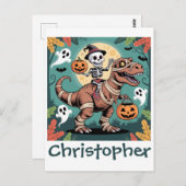 Spooky Dino Rider - Skeleton op Mummy T-Rex Briefkaart (Voorkant / Achterkant)