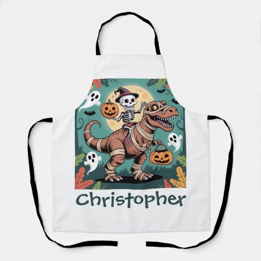 Spooky Dino Rider - Skeleton op Mummy T-Rex Schort (Voorkant)