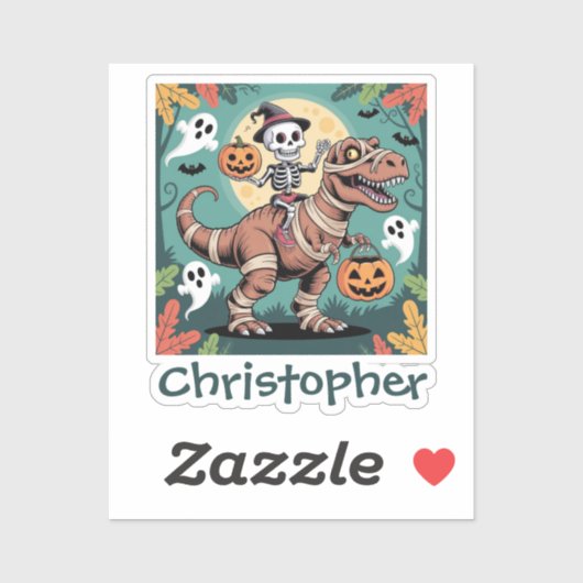 Spooky Dino Rider - Skeleton op Mummy T-Rex Sticker (Vel)