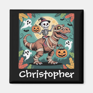 Spooky Dino Ruiter – Skelet op Mummie T-Rex Magneet