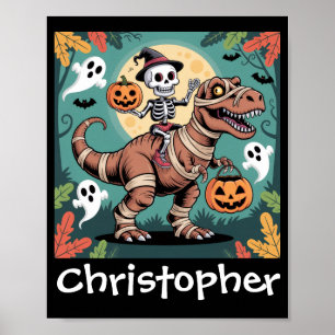Spooky Dino Ruiter – Skelet op Mummie T-Rex Poster