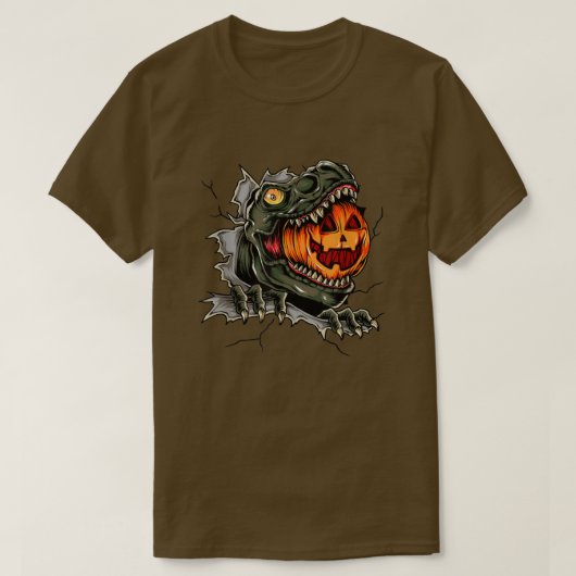 Spooky Dinosaur Eating Pumpkin Happy Halloween T-shirt (Design voorkant)