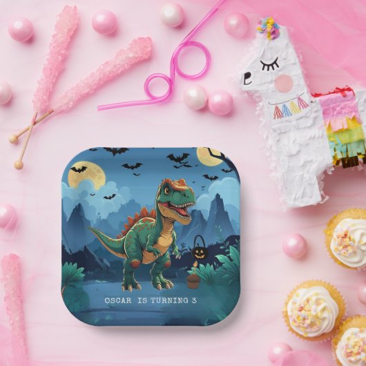 Spooky Dinosaur Halloween Verjaardag Custom T-Rex Papieren Bordje (Feest)