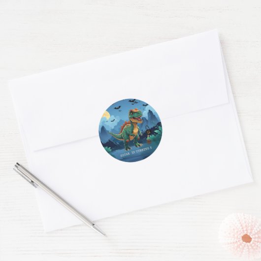Spooky Dinosaur Halloween Verjaardag Custom T-Rex Ronde Sticker (Envelop)