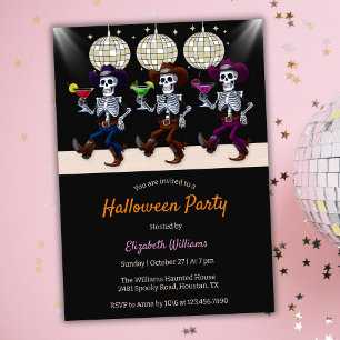 Spooky Disco Dancing Skeletons Halloween Party Kaart