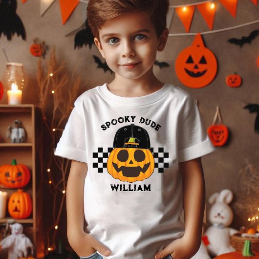 Spooky Dude Retro Pompoen Peuter Jongens Halloween Tri-Blend Shirt