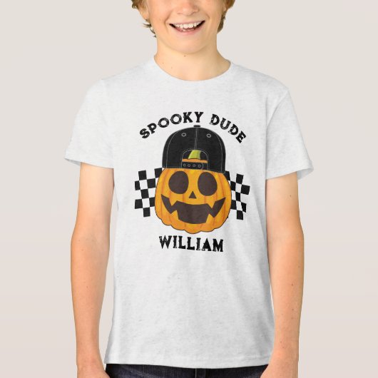 Spooky Dude Retro Pompoen Peuter Jongens Halloween Tri-Blend Shirt (Voorkant)