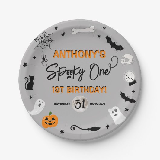 Spooky één! Halloween 1e verjaardagsfeestje Papieren Bordje (Voorkant)