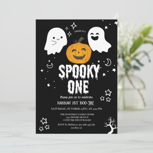 Spooky een Halloween eerste verjaardagsfeestje Inv Kaart (Staand voorkant)