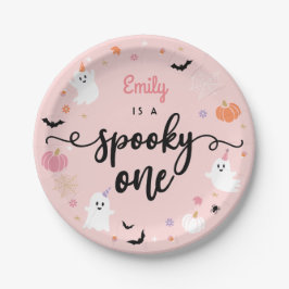 Spooky Een Halloween Leuke Ghost 1e Verjaardag Papieren Bordje