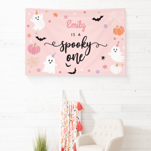 Spooky Een Halloween Leuke Ghost 1e Verjaardag Spandoek (Insitu)