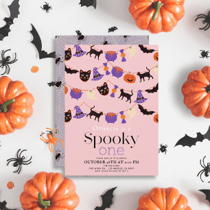 Spooky een Halloween roze 1e verjaardag Kaart