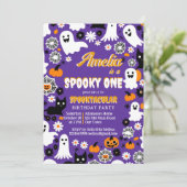 Spooky een Halloween verjaardag groovy retro madel Kaart (Staand voorkant)