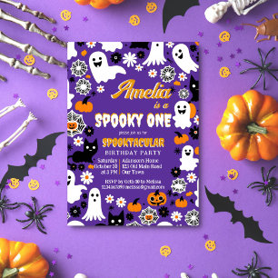 Spooky een Halloween verjaardag groovy retro madel Kaart