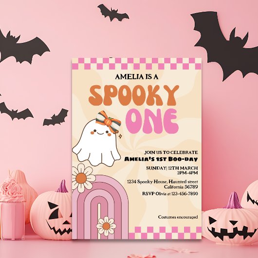 Spooky een leuke geest Roze meisje eerste verjaard Kaart