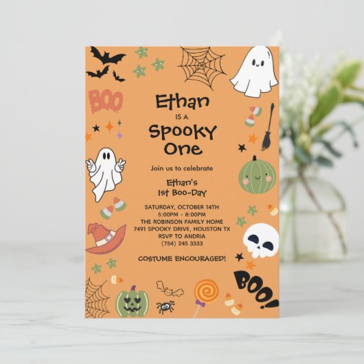 Spooky Een Leuke Ghost Halloween 1e Verjaardag Kaart (Staand voorkant)