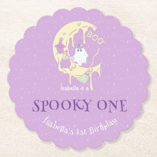Spooky Een Leuke Ghost Halloween 1e Verjaardag Kartonnen Onderzetters