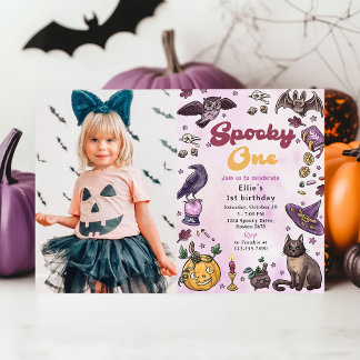 Spooky Een Leuke Halloween 1e Verjaardag Foto Kaart