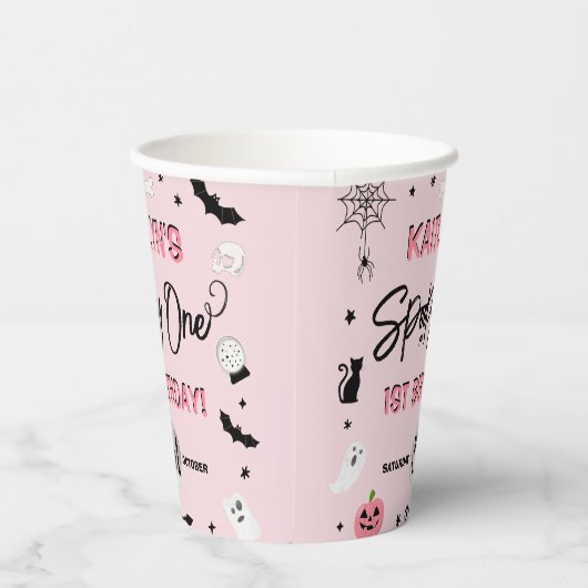 Spooky één! Meisjes Halloween 1e verjaardagsfeestj Papieren Bekers (Rechts)