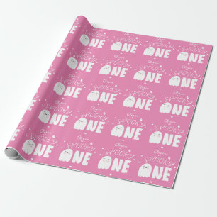 Spooky Een Meisjes Roze Spook Halloween 1e Verjaar Cadeaupapier