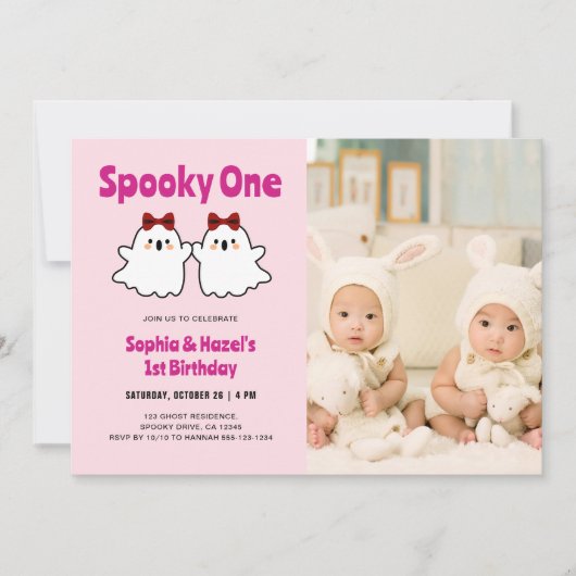 Spooky Een Schattigee Tweeling Meisjes 1e Verjaard Kaart (Voorkant)