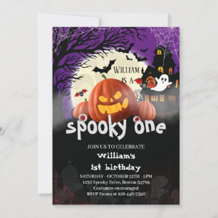 Spooky Een vleermuis Halloween pompoen 1e verjaard Kaart