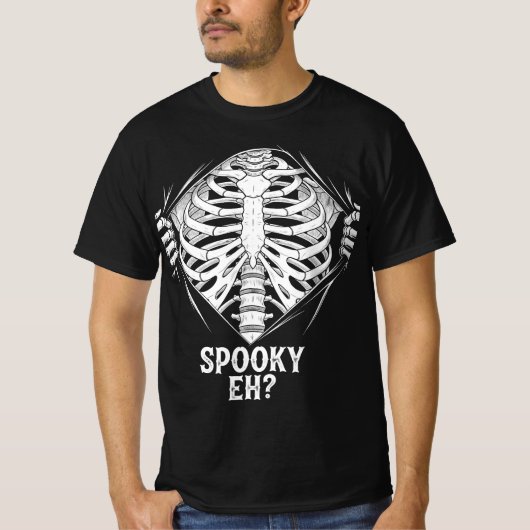 Spooky Eh? Skelet Halloween Design T-shirt (Voorkant)