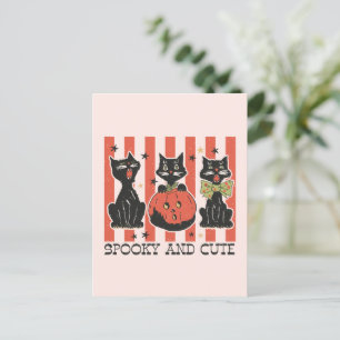 Spooky en schattig - zwarte kat en pompoen briefkaart