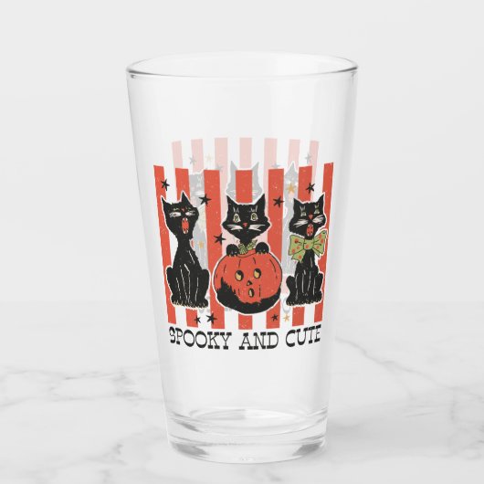 Spooky en schattig - zwarte kat en pompoen glas (Voorkant)