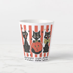 Spooky en schattig - zwarte kat en pompoen latte mok
