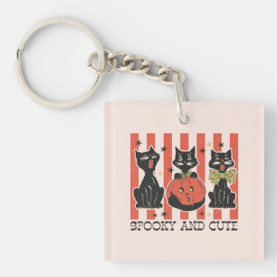 Spooky en schattig - zwarte kat en pompoen sleutelhanger