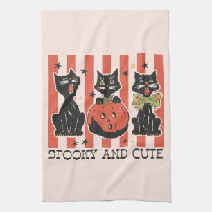 Spooky en schattig - zwarte kat en pompoen theedoek