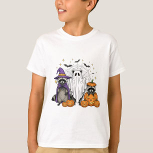 Spooky en wilde Halloween Raccoon Ghost Witch Tri T-shirt