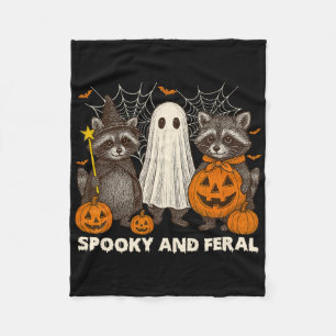 Spooky en wilde Halloween Schattigee Ghost Raccoon Fleece Deken