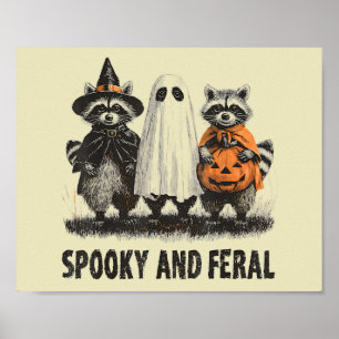 Spooky en wilde Halloween Schattigee Ghost Raccoon Poster