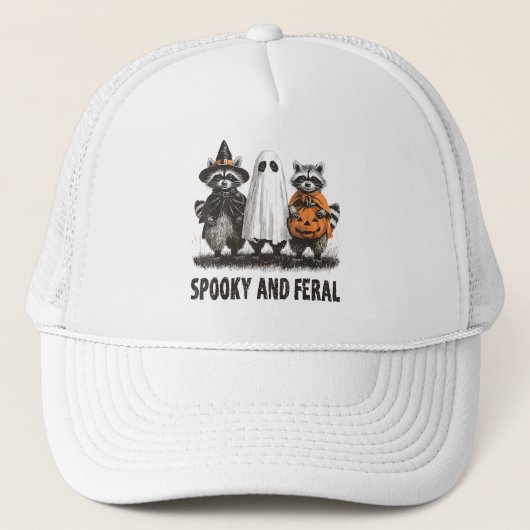 Spooky en wilde Halloween Schattigee Ghost Raccoon Trucker Pet (Voorkant)