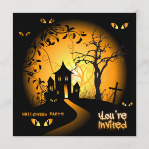 Spooky Eyes Haunted House Invitation Kaart