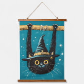 Spooky Flying Black Cat Witch Hangend Wandkleed (Voorkant)