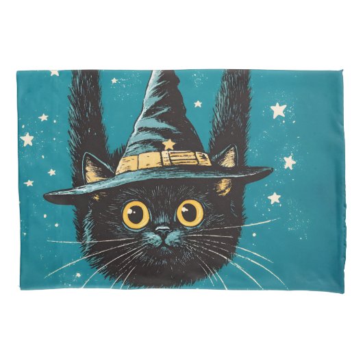 Spooky Flying Black Cat Witch Kussensloop (Voorkant)