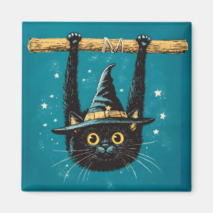 Spooky Flying Black Cat Witch Magneet