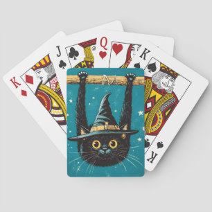 Spooky Flying Black Cat Witch Pokerkaarten