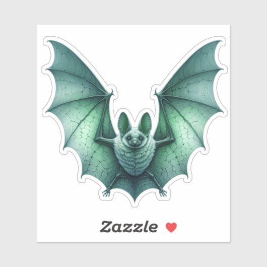 Spooky Flying Green Glowing Bat Wings Spread Sticker (Vel)