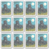 SPOOKY FOLK ART BLACK CATS ONDER GROTE VOLLEDIGE M STICKER (Voorkant)