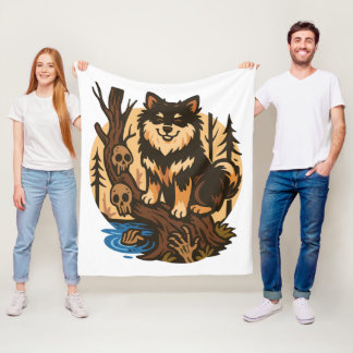 Spooky Forest Dog with Skulls Horror Art Fleece Deken