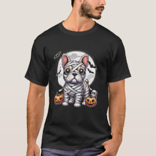 Spooky Franse Bulldog Mummy Volle Maan Halloween D T-shirt