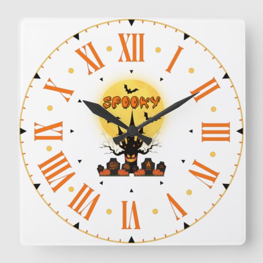 Spooky Fright Night Halloween Square Wall klok (Voorkant)